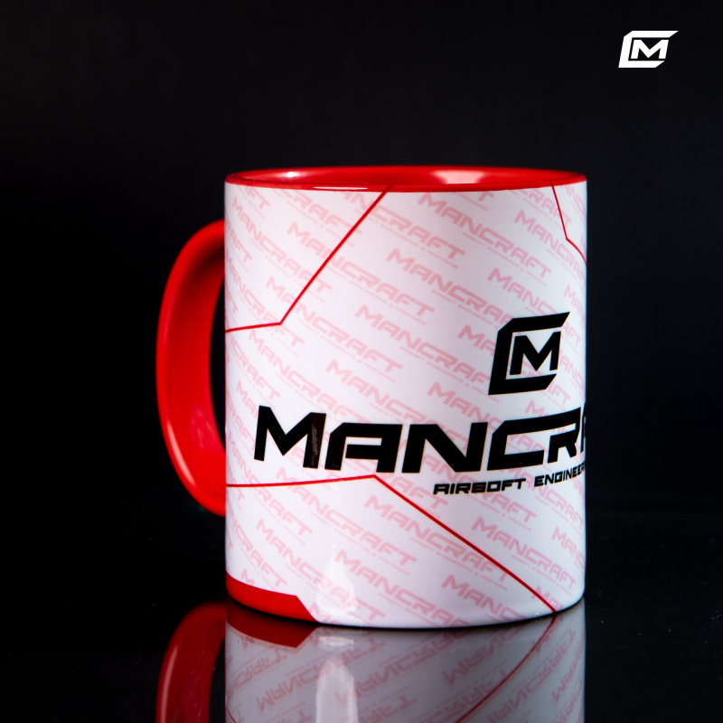 High-quality, original, hand-made ceramic mug with the Mancraft logo.